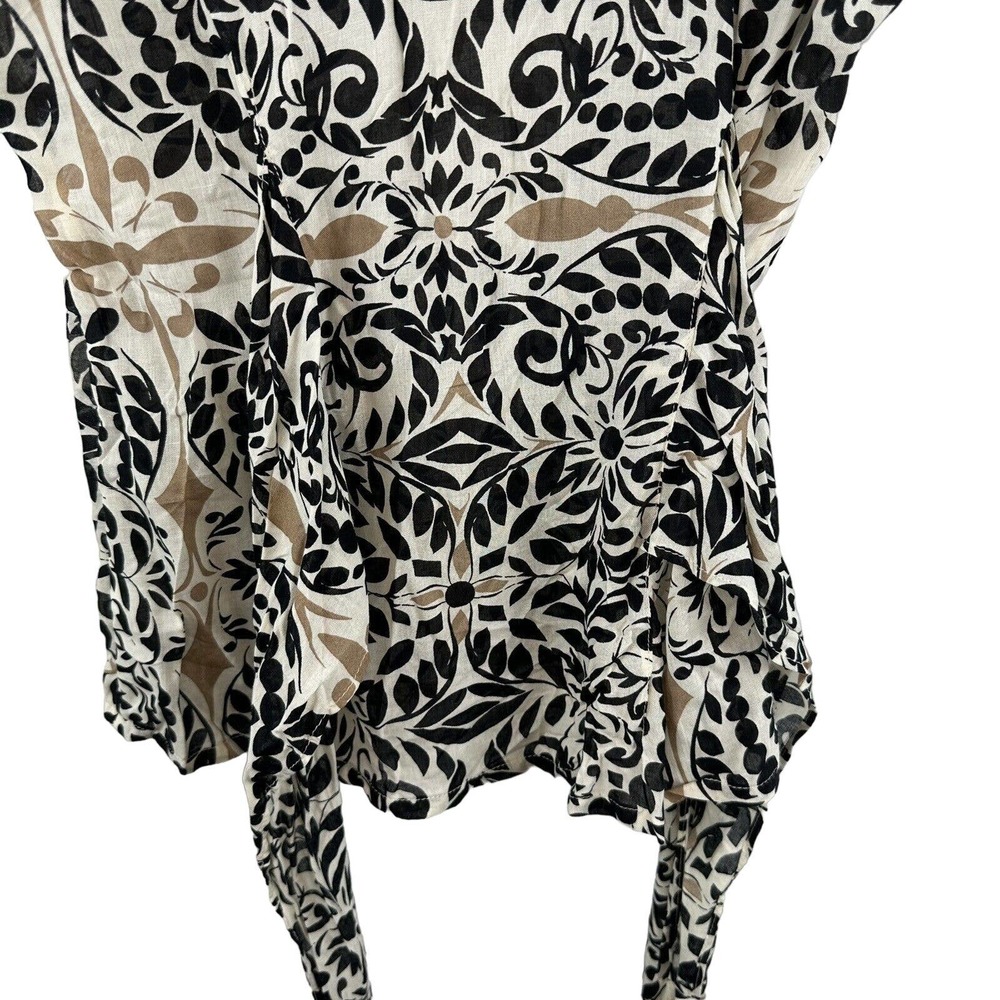 ODILE Anthropologie Sz 2 Blouse Top Black Beige Floral Front Tie Workwear Shirt - Picture 8 of 8